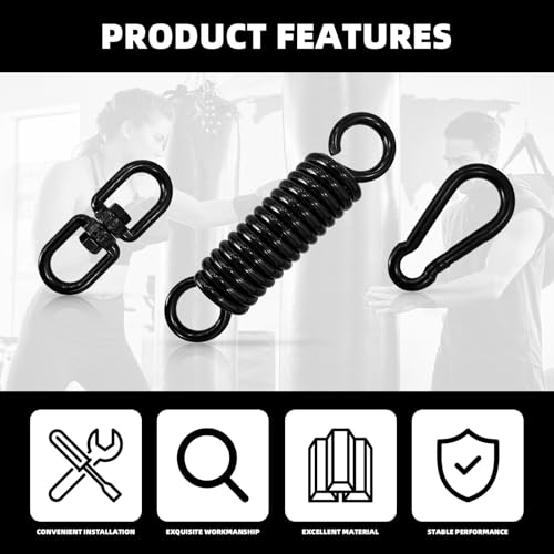 Heavy Bag Spring Punching Bag Hanging Kit with Swivel & 2 Carabiners Hanger | 360° rotational heavy duty hanging accessory, suitable for boxing heavy bags, gym swings and trapeze installation