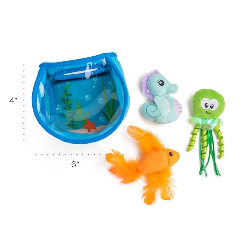 Catstages Hide & Seek Fish Bowl Interactive Cat Toy with Two Catnip Blend Toys, Blue