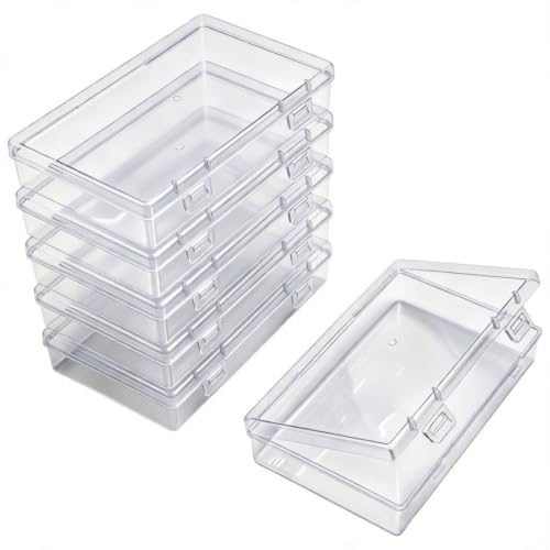 6 Pieces Rectangular Empty Mini Clear Plastic Organizer Box | 155 x 92 x 30 mm, Hinged Lids, For Small Items, Craft Projects - size: 155 x 92 x 30 mm