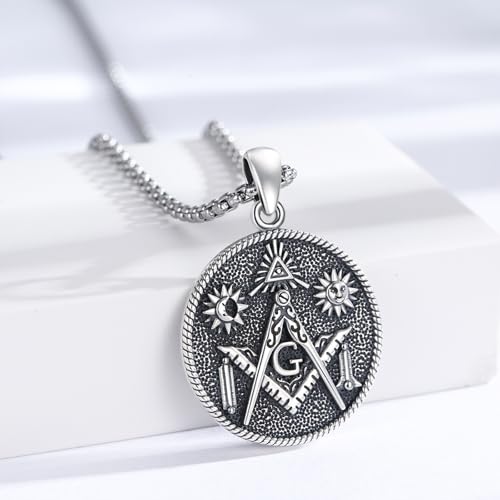 Coexist Necklace 925 Sterling Silver Yin Yang/Star of David Pendant World Religions Harmony Necklace Religion Jewelry Gift for Men - style: Masonic