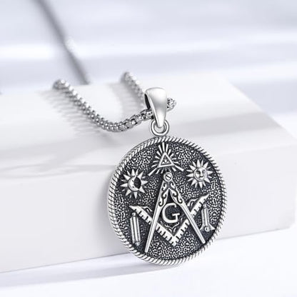 Coexist Necklace 925 Sterling Silver Yin Yang/Star of David Pendant World Religions Harmony Necklace Religion Jewelry Gift for Men - style: Masonic