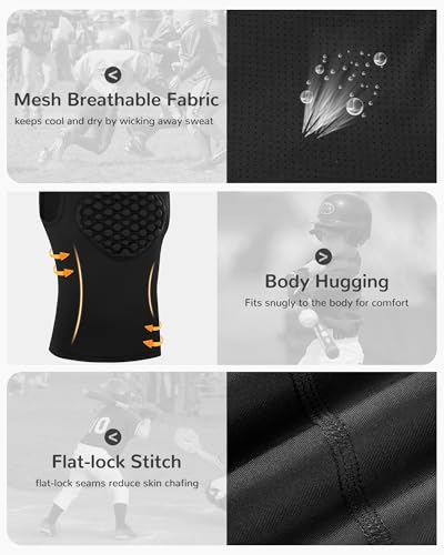 Runhit Youth Baseball Chest Protector Softball Lacrosse Football Padded Compression Shirt Heart Guard Sternum Protection - color: Black, size: Medium