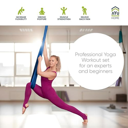 AyuHome Aerial Silks Kit for Home - Premium Yoga Swing for Adults with 660 lbs Capacity - Versatile Aerial Yoga Hammock for Gymnastics Training - color: Aerial silk - Precious Blue - New