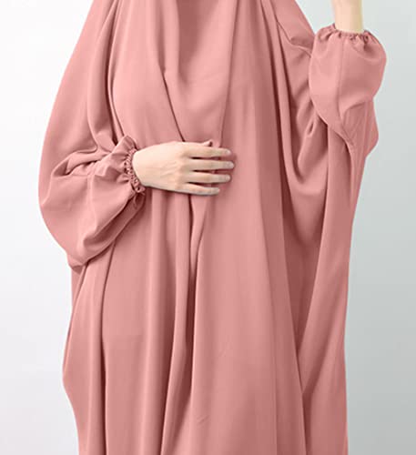 Qianliniuinc Women Muslim Full Cover Long Dress - Loose Hooded Dress Abaya Prayer Robe Islamic Clothes One-Size - color: Pink