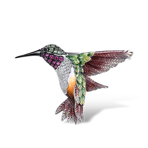 Santuzza 925 Sterling Silver Enamel Brooch Pin for Women - color: [A]Hummingbird