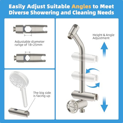 Hibbent All Metal 4 Way Shower Diverter, Showerhead Holder, Brushed Nickel | Easy Reach Diverter Valve with Pause Mode, 13.5" Stainless Steel Slide Bar, 4-Setting Replacement for Handheld & Fixed Shower - color: Brushed Nickel