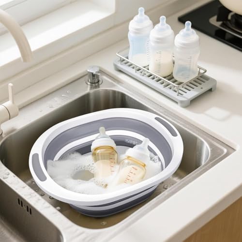 Collapsible Wash Basin, 7.5L Dish Tub Sink Basin Folding Dish Pans for Kitchen Sink, 2-in-1 Dishpan + Cutting Board, Portable Sink Dish Basin for Camping BBQ Prep Tub Washing Bin Bucket for Cleaning - style: No Lid