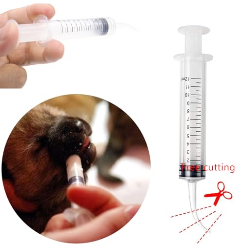 6PCS Pet Feeding Syringe Transparent Aseptic with Measurement 12ml Water Liquid Food Supply Feeding Dosing Device for Birds Dogs Cats Gardening Rinse (Curved Tip 6PCS)