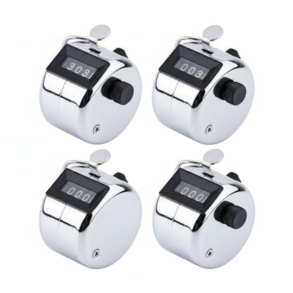 4 Pack Digital Tally Counter, Metal Handheld Clicker in Silvery and Black, Manual Counter for Knitting, Crochet, People Counting