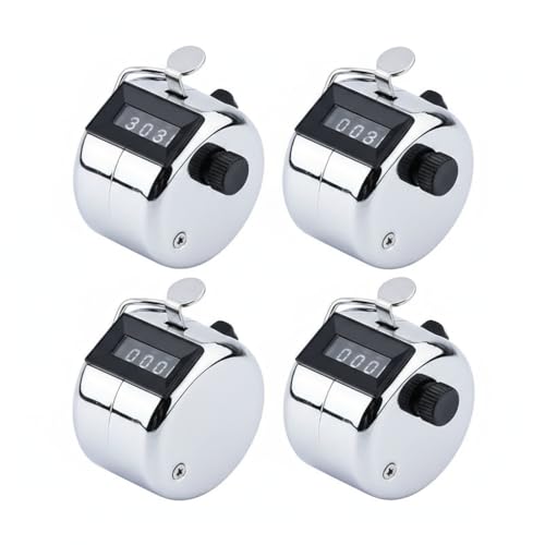 4 Pack Digital Tally Counter, Metal Handheld Clicker in Silvery and Black, Manual Counter for Knitting, Crochet, People Counting