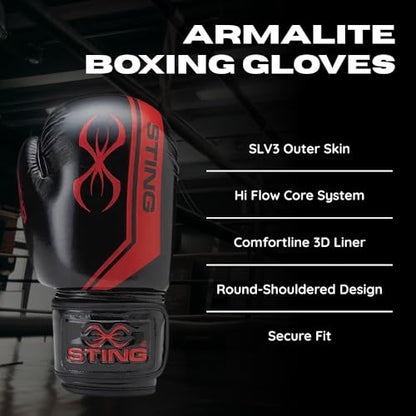 STING Armalite Boxing Gloves, Durable Boxing Equipment for Boxing Training, Balanced Weight Distribution - color: Black/Red, size: 16 Oz