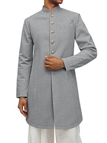 Runcati Mens Kurta Coats Indian Mandarin Collar Attire Ethnic Outfits Wedding Festive Party Clothing Casual Kaftan Robe - color: Dark Grey, size: Medium