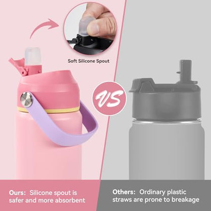 Fijinhom 18oz Insulated Stainless Steel Water Bottle, Wide Mouth Double Wall Vacuum, Silicone Straw, Sweat & Leak Proof, BPA Free Insulated Water Flask for Travel, Keep Cold 24h Hot 12h, Cherry - color: Cherry, size: 18 Ounces