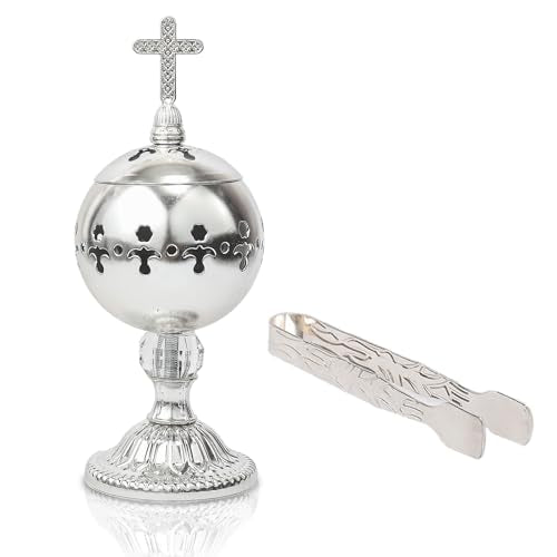 Traditional Incense Burner – Silver Charcoal Censer with Clip – Aromatherapy Resin Holder for Church, Meditation, Yoga, and Home - color: Sliver