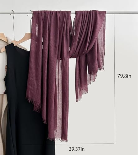 Solid color cotton and linen scarf, wrinkled all season versatile long sunscreen fashionable shawl - color: Deep Purple