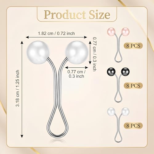 JJUNW 24 Pcs Hijab Clips For Women, Hijab Pins Scarf Clip Pearl Scarf Clips 3 Colors Headscarf Pearl Brooch Pin, Shawl Scarfs Safety Pins Wedding Dress Accessories