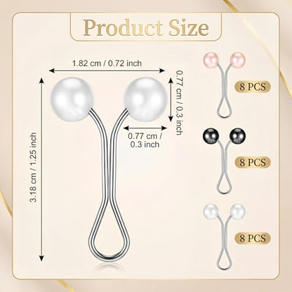 JJUNW 24 Pcs Hijab Clips For Women, Hijab Pins Scarf Clip Pearl Scarf Clips 3 Colors Headscarf Pearl Brooch Pin, Shawl Scarfs Safety Pins Wedding Dress Accessories
