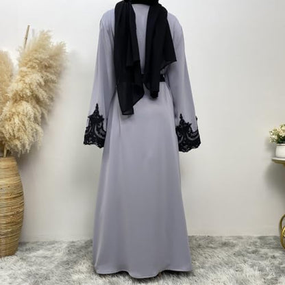 AFAVOM Women Turkey Abaya Islamic Muslim Prayer Dress Embroidered Cardigan Kaftan Dubai Robe Casual Turkish Modest Dress - color: Gray, size: XX-Large