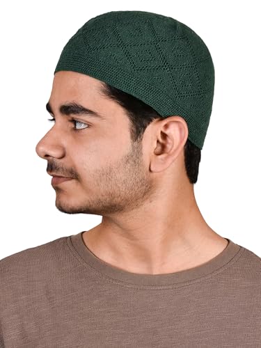 TRUNESS Kufi Hats for Men Muslim Prayer Islamic Capn Takke Peci Handicraft Taqiyah Taqiyah Cap - color: Green