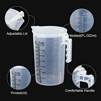 PATIKIL Graduated Beaker, 1000ml PP Plastic Liquid Measuring Cup Double Sided Black Graduations with Handle Lid and Spout for Lab Kitchen Home - size: 1000ml