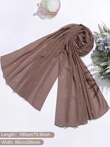 Geyoga Hijab Scarf for Women Soft Chiffon Rhinestone Long Scarf Shawl Fashion Muslim Hijab Head Wrap Scarves - color: Khaki