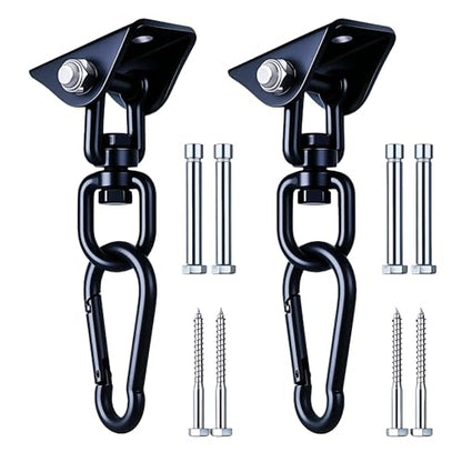 Hammock Hanging Kit, 360° Rotating Heavy Duty Swing Chair Hook 1200 lbs Capacity, Ceiling Mount Hammock Chair Hardware with Carabiner for Indoor Outdoor Yoga, Tree, Porch, Seat, Home Gym - size: 2PCS