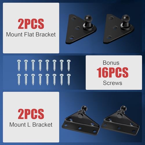 10mm Ball Stud Mounting Bracket for Gas Shock Spring Strut Prop Lift Support, 2pcs L-Type, 2pcs Flat-Type and 16pcs Screws