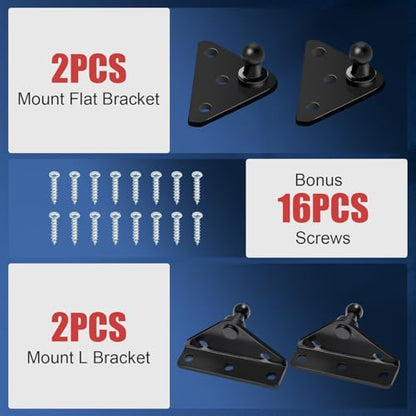 10mm Ball Stud Mounting Bracket for Gas Shock Spring Strut Prop Lift Support, 2pcs L-Type, 2pcs Flat-Type and 16pcs Screws