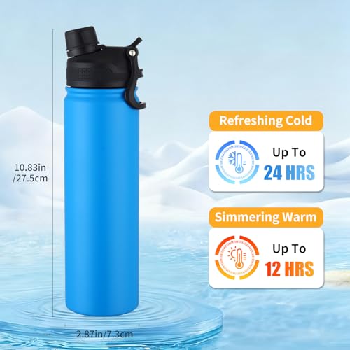 Insulated Water Bottle 24oz, Stainless Steel Double Wall Vacuum Sports Flask with 2-in-1 Straw & Chug Lid, BPA-Free, Leak Proof, Keeps Cold 24H for Travel Gym School - color: Graphite 750