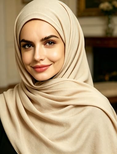 Lina & Lily Non-see-through Premium Jersey Maxi Hijab Head Scarf Wrap for Muslim Women - color: Beige