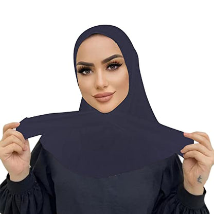 Suillty Fashion Muslim Hijab for Women Instant Snap Fastener Hijab Inner Cap Full Cover Head Wraps Scarf Islam Turban Caps - color: Navy