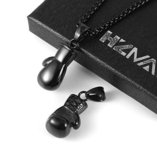HZMAN Men Women Punk Stainless Steel Boxing Glove Chain Pendant Necklace - color: Black