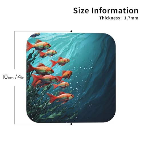 Drink Coasters Set of 4 Leather Coasters for Drinks Fish Aquarium Round Cup Mat Pad Easy Clean Bar Coasters Heat Resistant Funny Cup Coasters for Tabletop Protection,4 Inches - color: Square
