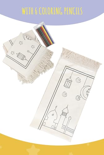 Ihvan Online Kids Prayer Mat - Washable Painted Prayer Rug, Soft Salah Travel Mat Carpet, Perfect Islamic Gift, Blue - color: Blue