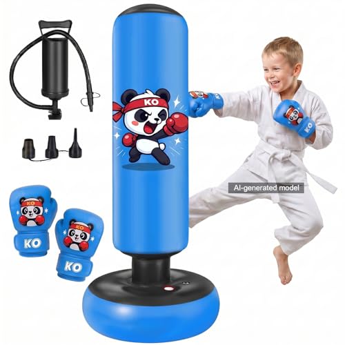 Inflatable Punching Bag for Kids: Qoosea 48 Inches Kids Bop Bag Boxing Gloves & Air Pump Dinosaur Toy Gift for Toddler & Kid Ages 3-8,Freestanding Punching Bag Easy to Inflate,Boxing Bag - color: Dark Blue