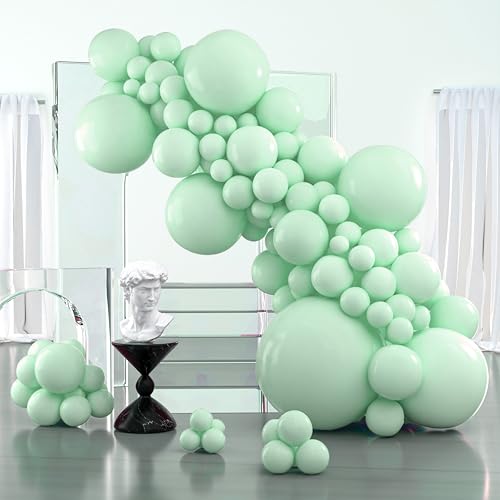 PartyWoo Light Green Balloons 127pcs Different Sizes Pack of 36 18 12 10 5 Inch Mint Pastel Peppermin Green Balloon Arch Kit for Baby Shower Spring Forest Birthday Party Decorations Green-Q06 - color: Green-q06, size: 127PCS