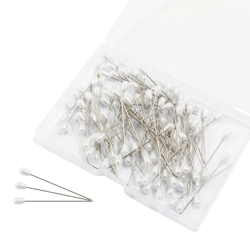 White Corsage Pins, 100 Pack, 2 Inch Teardrop Pearl - color: White