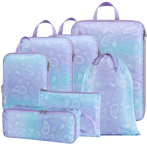 Cambond Compression Packing Cubes for Travel - Luggage Suitcase Organizer - color: 11 Blue Purple Gradient, size: 7-Piece Set