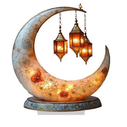Mosque Moon Lantern, Ramadan Eid Mubarak Ornaments, 2D Crescent and Lantern Acrylic Tabletop Ornament, Ramadan Festival (#4) - color: #4