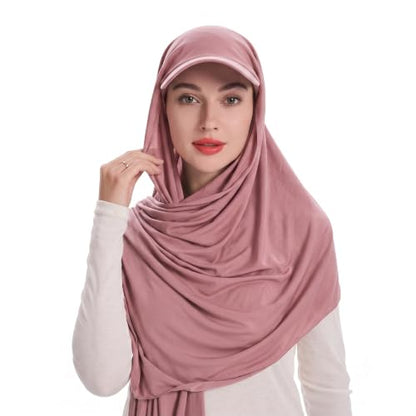 ZLYC Women Muslim Hijab Scarf with Visor Built-in Undercap Sun Protection Headwrap - color: Solid Pink