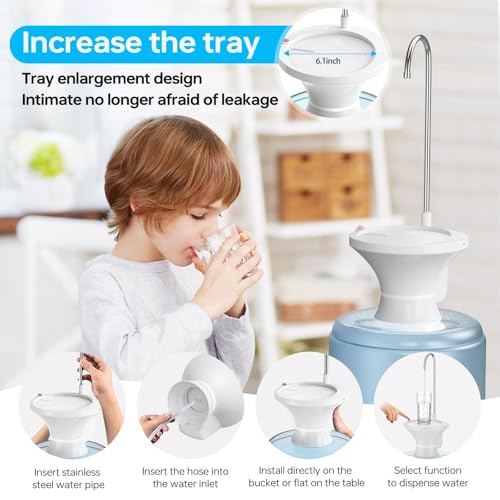 Water Dispenser for 5 Gallon Bottle, Electric Drinking Water Bottle Pump for 2-5 Gallon Jugs, USB Rechargeable Water Pump with 2 Switch Control for Home, Office, Camping - color: White
