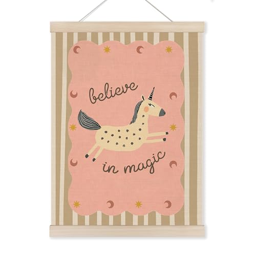 HUGANE Boho Pink Fantasy Horse Wall Art Poster Hanger Frame, Believe in Magic Canvas Pictures Prints Framed Hanging Wall Decor for Toddler Girls Kids Room Nursery Playroom, 12x16 Inch - color: Color-23