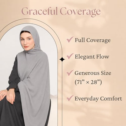 Premium Breathable Modal Cotton Hijab for Women, Lightweight, Non-Slip, Soft & Elegant Scarf for Everyday Wear - color: Ash Gray
