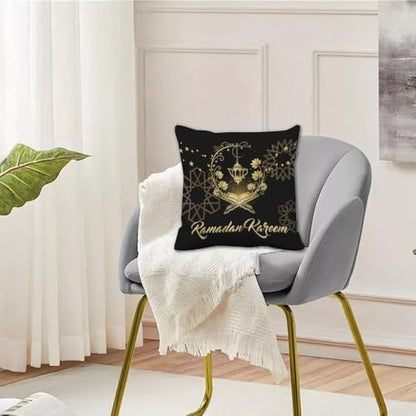 ramadan pillow covers 18x18 in black and gold throw pillow covers set of 2 geometric religious Quran throw pillows cover gift Islamic lantern Eight-Pointed Star moon pillows cover Glitter pillowcover - color: Ramadan-3