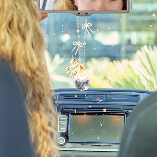 Bow Car Mirror Hanging Accessories - Gold Cute Coquettee Cars Charm - style: Bow
