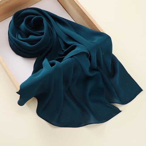 Premium Long Crinkle Chiffon Hijab Scarf for Women, Very Soft Muslim Head Scarfs - color: Deep Blue