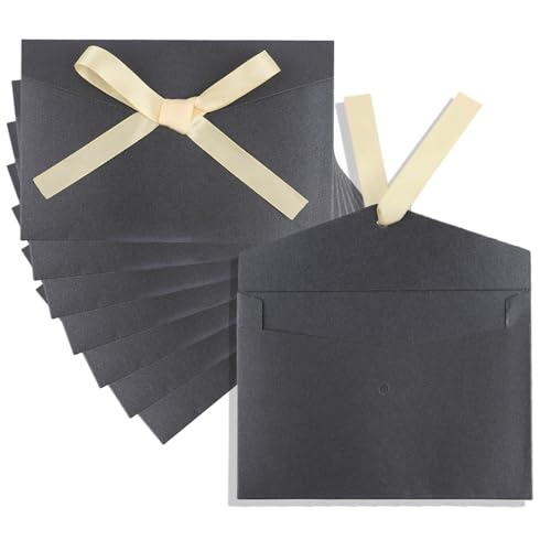 차콜 블랙 선물 봉투 10.2 x 15.2cm(4 x 6인치) 장식용 봉투 리본 포함, 크리스마스, 웨딩, 베이비 샤워, 생일 초대 비즈니스 인사말 카드, 20팩 - color: 차콜 블랙.