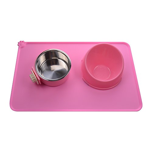 Silicone Cat & Dog Bowl Mat, Non-Slip Pet Feeding Mat - Waterproof Dog & Cat Placemat (21"x14.8", Pink) - color: Pink, size: 21"x14.8"