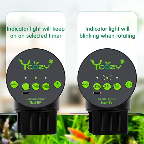 Ycozy Automatic Fish Feeder Rechargeable with USB Cable Moisture-Proof Intelligent Electric Fish/Turtle Feeder for Aquarium & Fish Tank (Plug Powered-EV) - size: Plug Powered-EV