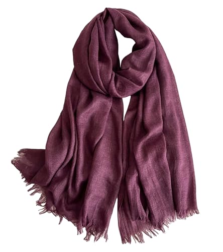 Solid color cotton and linen scarf, wrinkled all season versatile long sunscreen fashionable shawl - color: Deep Purple